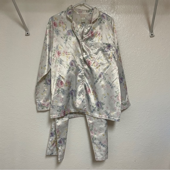 Aria womens pajama set size medium 12 14 white floral flannel lining button - Picture 2 of 14